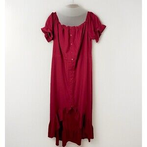 Coquette Red Dress Sz M High Low Ruffle Hem Short Sleeve Button Front Romantic**